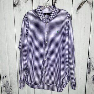 Ralph Lauren Shirt Mens Sz M Purple White Grid Check Green Pony Button Down